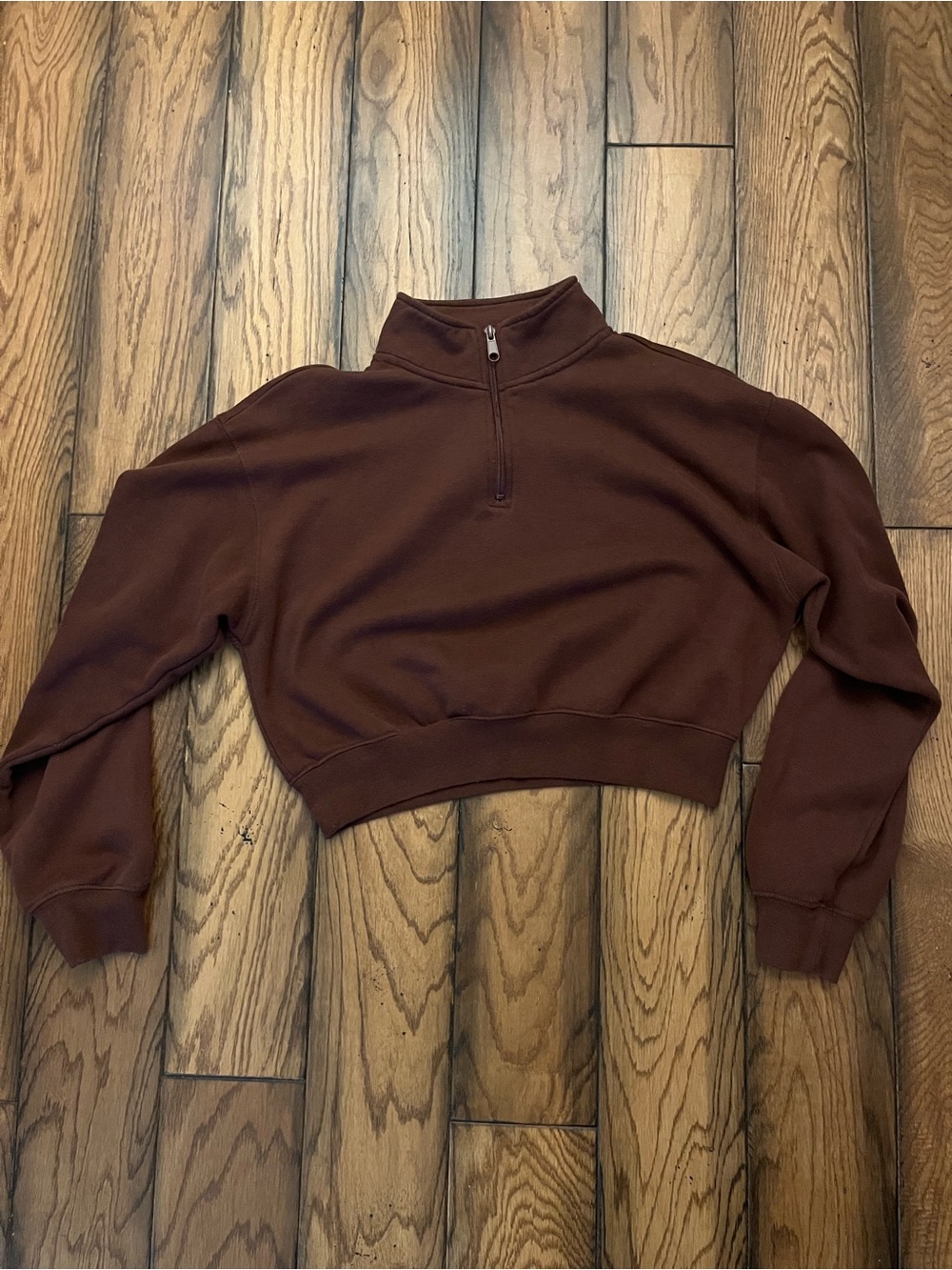 Ardene Cropped Half-Zip Pullover in Dark Brown